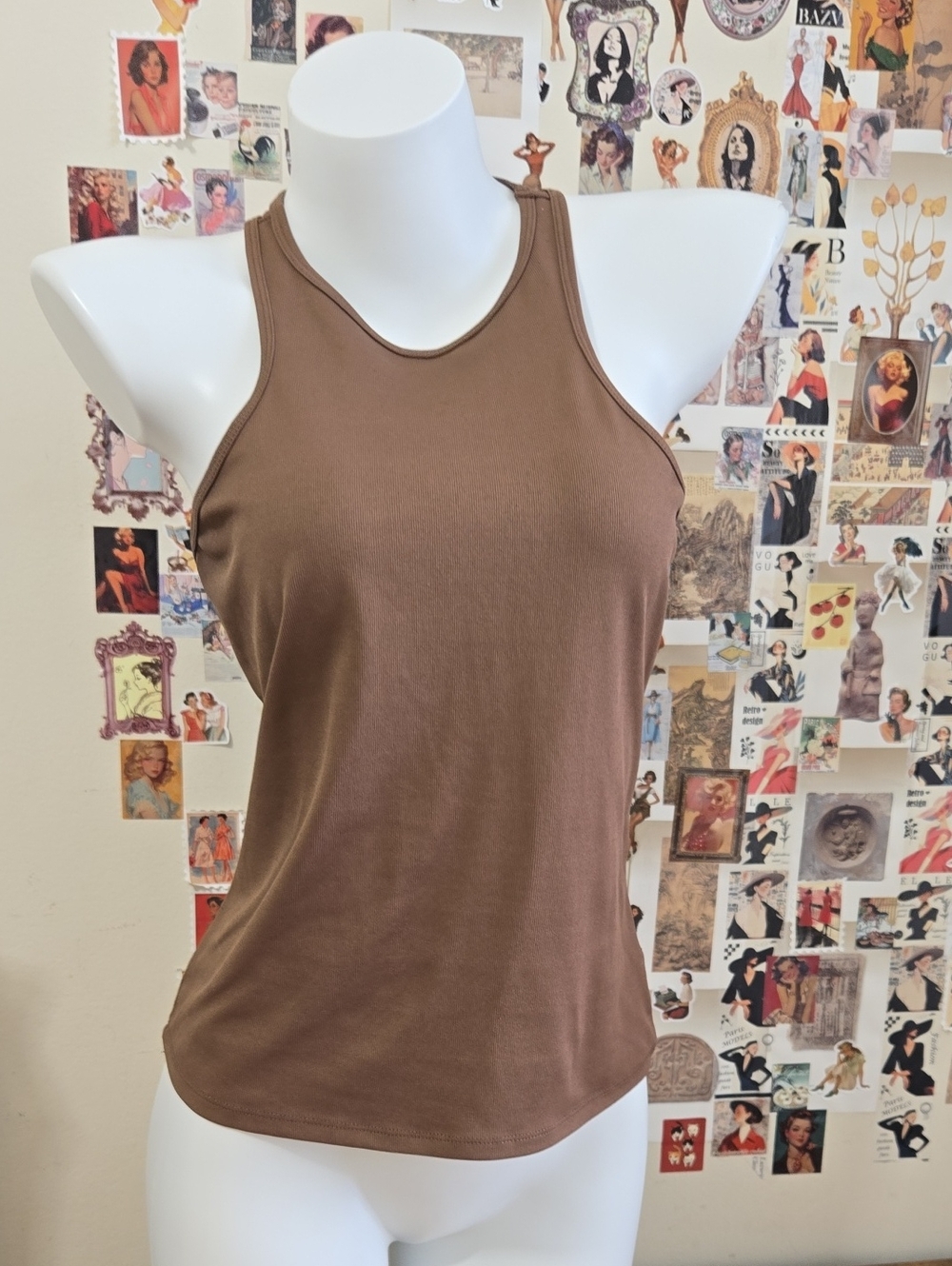 H&M Ribbed Racerback Tank Top Chocolate Brown Size L